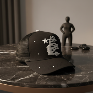 Hellstar Flame Embroidery Black Mesh Baseball Cap