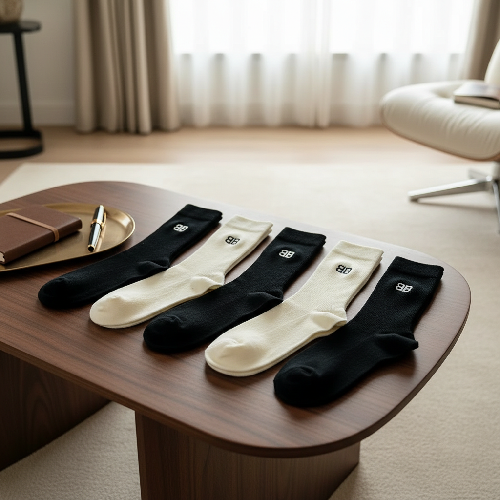 Balenciaga Cotton Crew Socks Set Black White