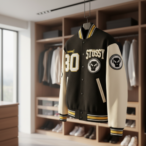 Stussy 30 Varsity Jacket Black Yellow Baseball Coat