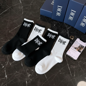 Dior Cotton Logo Crew Socks Black White Pack