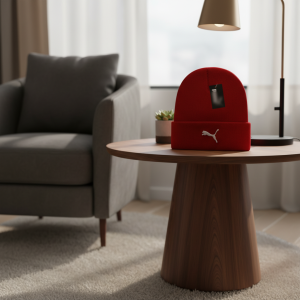 Puma Red Knit Cuffed Beanie Hat