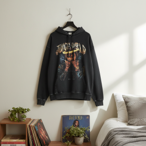 Vintage Graphic Print Oversized Black Hoodie