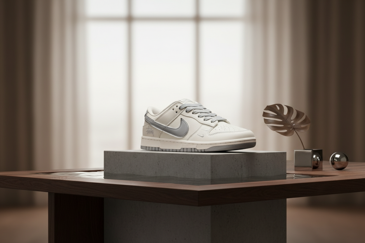 Stussy x Nike Dunk Low Grey White Sneakers