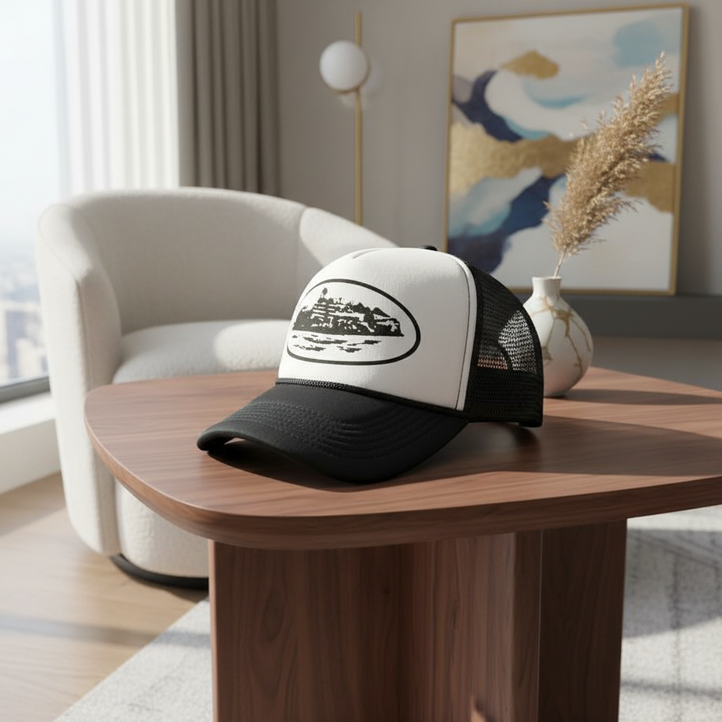 Corteiz Black White Trucker Hat Mesh Cap