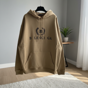 Balenciaga Logo Print Beige Pullover Hoodie