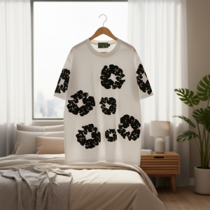 Black Flower Print White Oversized T-Shirt