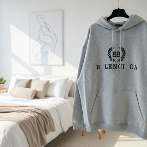 Balenciaga Grey Logo Print Casual Hoodie