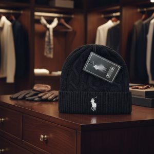 Ralph Lauren Black Knit Wool Beanie Hat