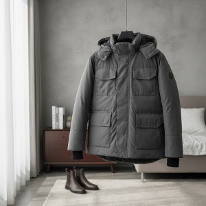 Men Hooded Winter Warm Jackets Gray Coat