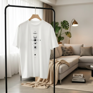 White Planet Moon Phase Graphic Cotton T-Shirt