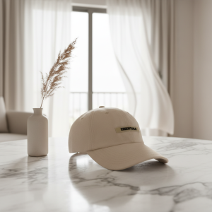 Essentials Beige Cotton Adjustable Baseball Cap