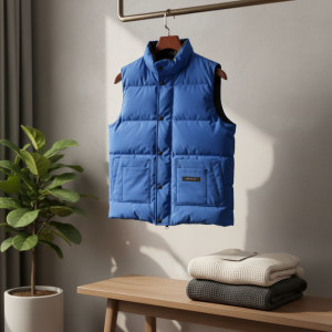 Men’s Winter Warm Puffer Vest Blue Sleeveless Jacket