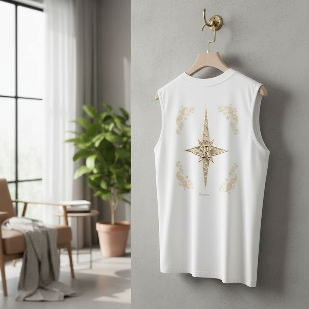 Balencars White Gold Compass Sleeveless T-Shirt