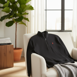 Ralph Lauren Black Cotton Half Zip Sweater