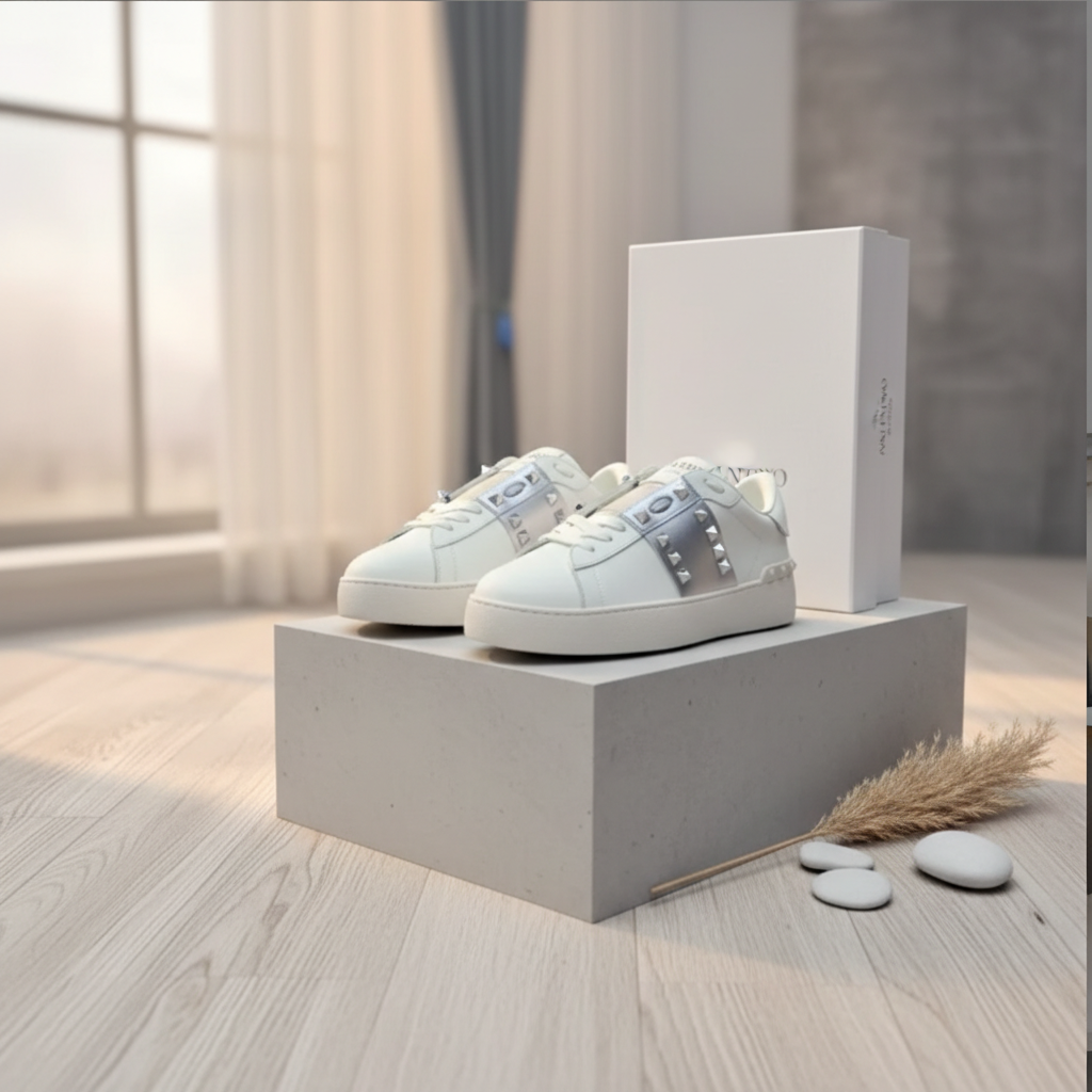 Valentino Rockstud White Leather Unisex Sneakers