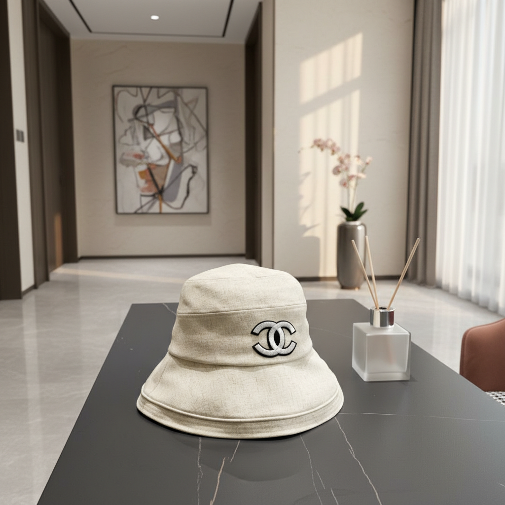 Chanel Beige Linen Bucket Hat for Women