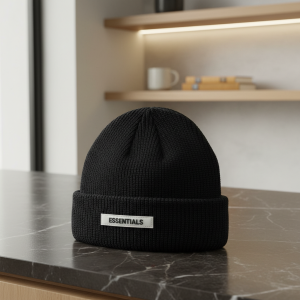Essentials Black Knit Beanie Winter Hat