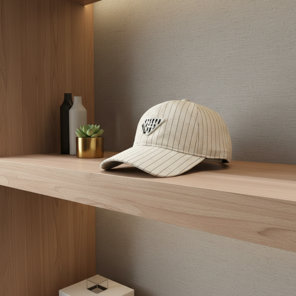 Prada Striped Beige Cotton Baseball Cap