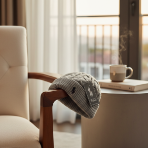 Ralph Lauren Cable Knit Grey Wool Beanie Hat