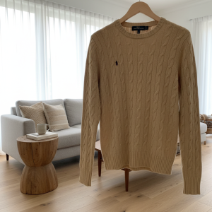 Ralph Lauren Classic Camel Wool Cable Knit Sweater