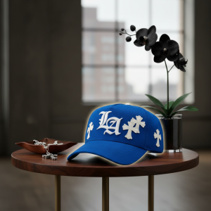LA Blue Chrome Cross Embroidered Adjustable Baseball Cap