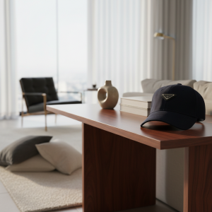 Prada Triangle Logo Adjustable Baseball Cap Navy