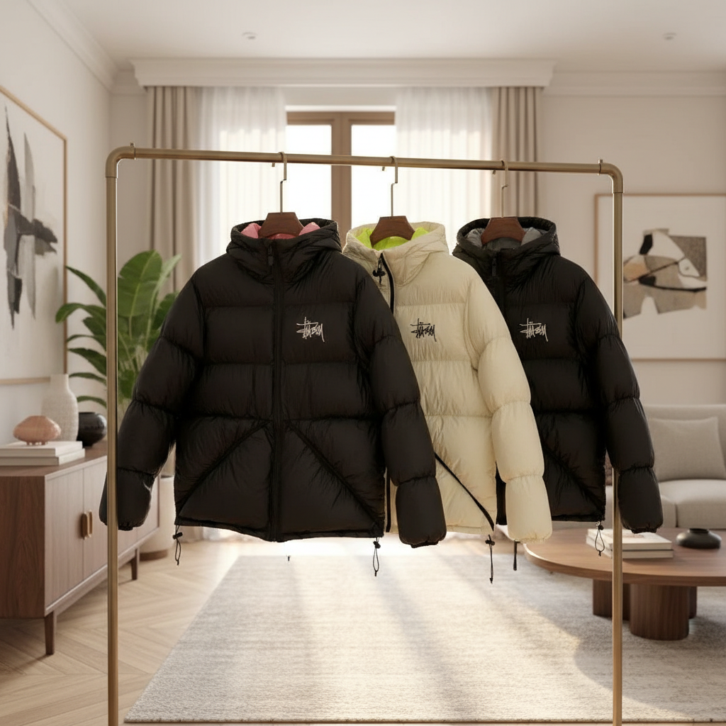 Stussy Winter Puffer Jacket Hooded Warm Coat