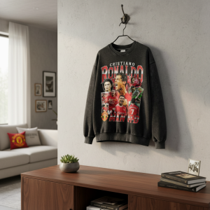 Vintage Manchester United Graphic Oversized Black Hoodie