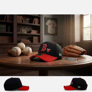 MLB Black Red Heart Embroidered Baseball Cap