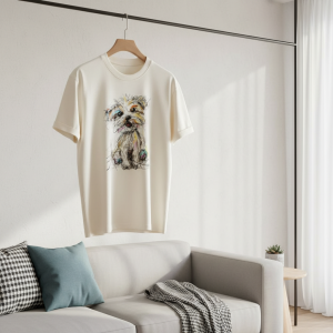White Dog Sketch Cotton Unisex T-Shirt