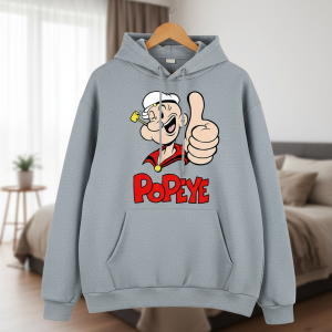 Cartoon Graphic Print Gray Casual Hoodie Pullover