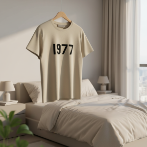 Beige 1977 Print Cotton Casual T-Shirt