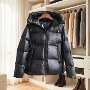 Men Winter Hooded Black Puffer Down Jacket