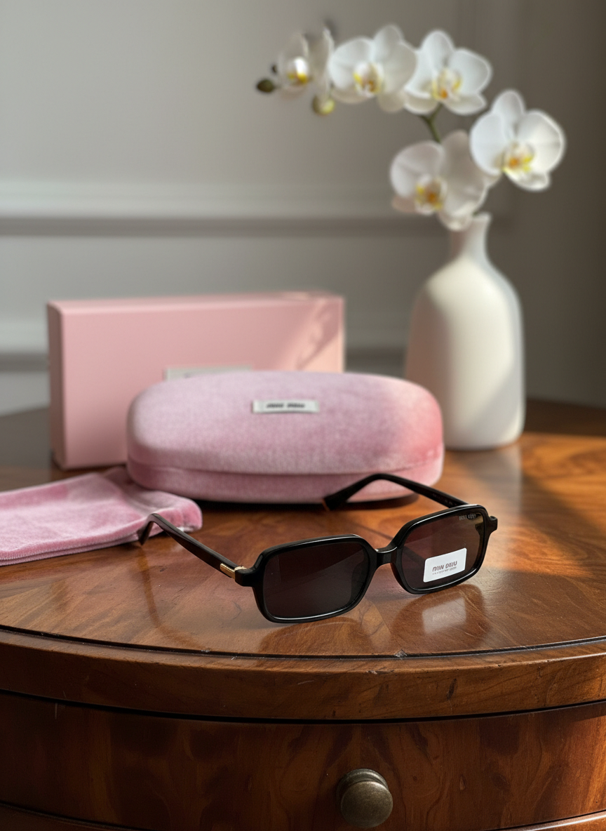 Miu Miu Black Rectangle Sunglasses Women Fashion Eyewear