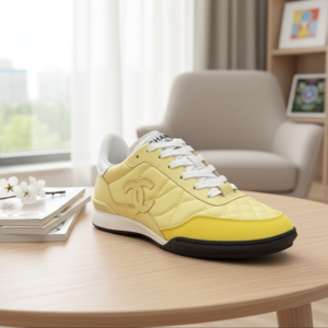 Chanel Yellow Leather Suede CC Logo Sneakers
