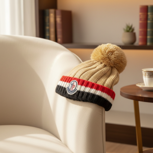 Moncler Beige Knit Pom Pom Winter Hat