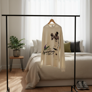 Basketball Graphic Long Sleeve Streetwear T-Shirt Beige