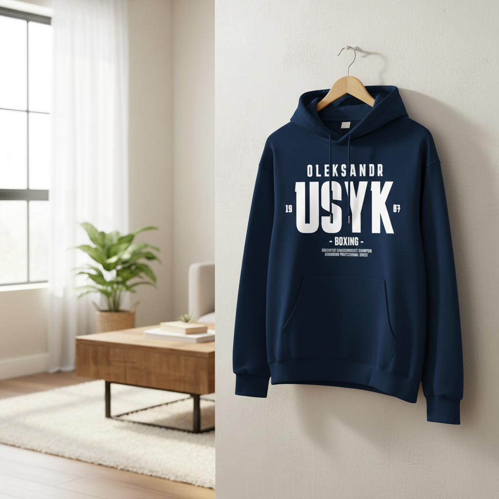 USYK Boxing Champion Graphic Print Blue Hoodie