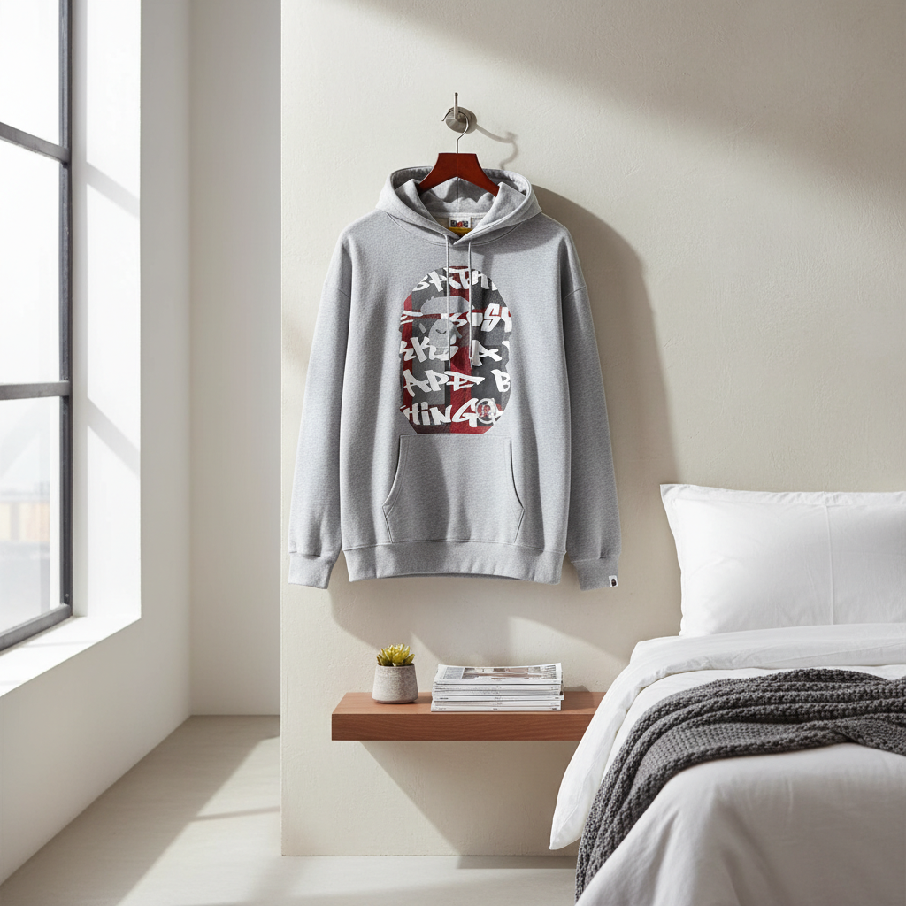 BAPE Shark Logo Gray Pullover Hoodie