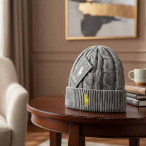 Ralph Lauren Gray Cable Knit Wool Beanie Hat
