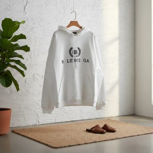 Balenciaga White Logo Print Casual Hoodie