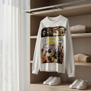 Vintage Graphic Printed Long Sleeve White T-Shirt