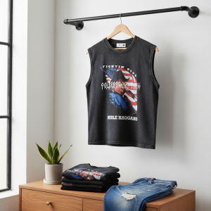 Vintage Sleeveless American Flag Graphic Washed Black T-Shirt