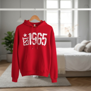 Red EST1965 Graphic Print Casual Hoodie