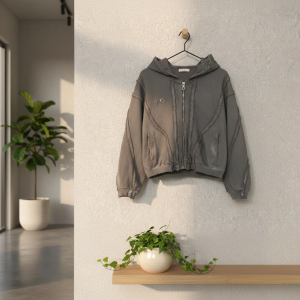 THUG CLUB Dark Gray Vintage Cropped Street Hoodie