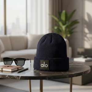 Alo Ribbed Knit Navy Winter Beanie Hat