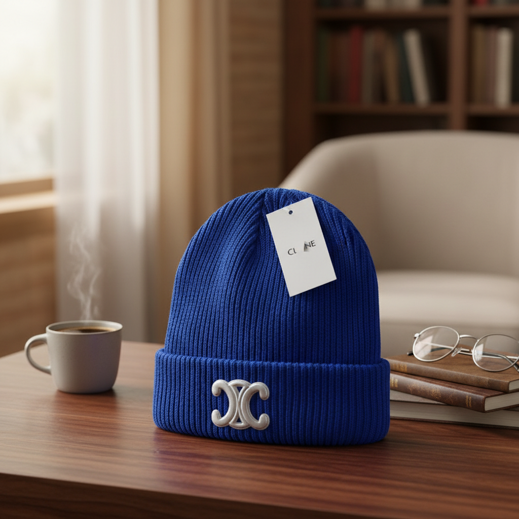 Celine Klein Blue Knitted Winter Beanie Hat