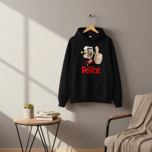 Cartoon Sailor Print Black Hoodie for Men