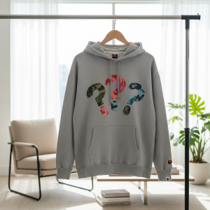 BAPE Camo Logo Gray Pullover Hoodie