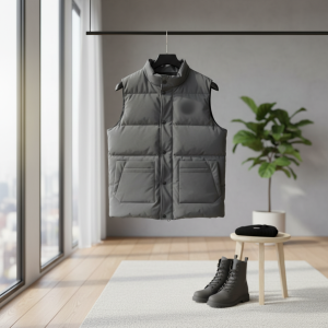 Men Winter Sleeveless Puffer Vest Jacket Gray